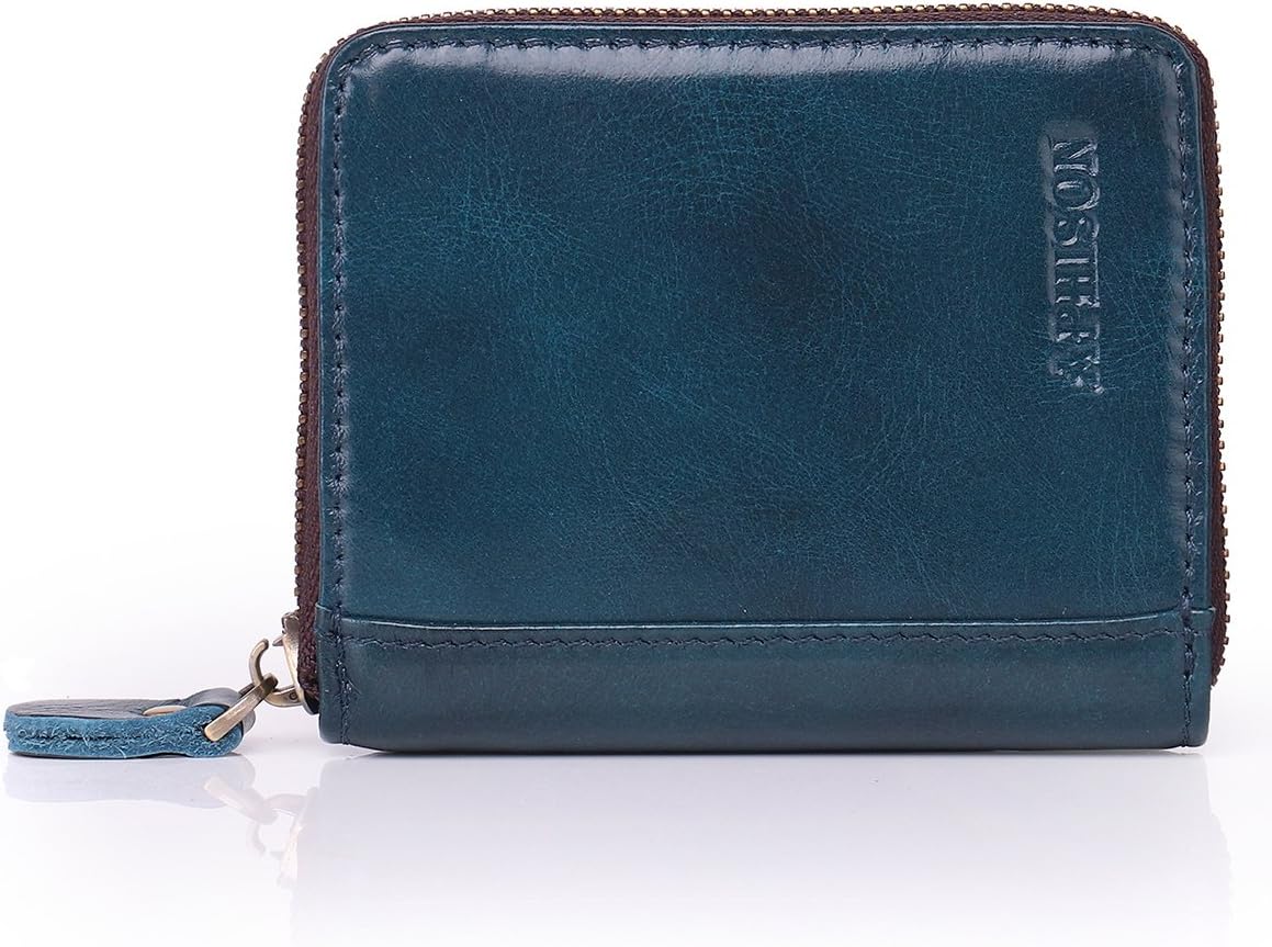 APHISONUK RFID Accordion Style Leather Credit Card Holder RFID Blocking Safe Wallet Zipper Around Latest Block Security Travel Mini Wallets/Holder/Blue/Gift Box