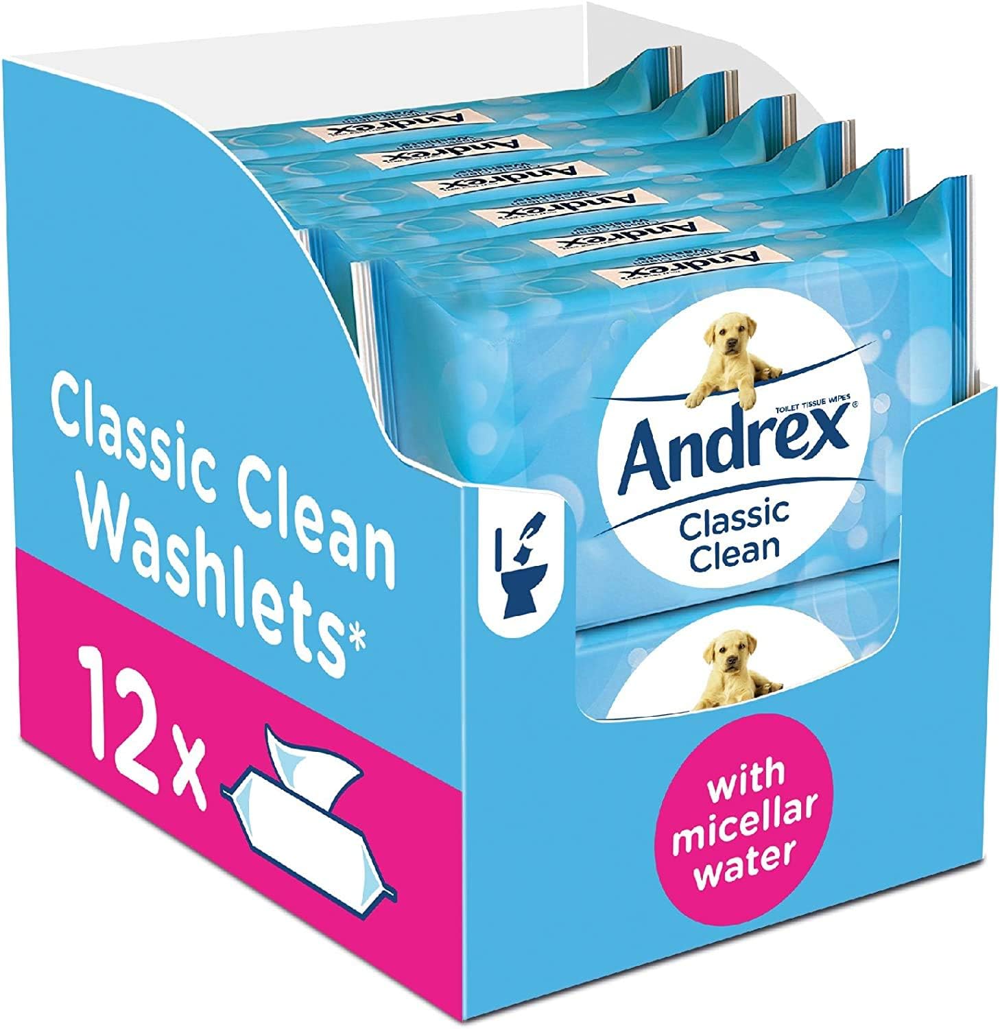 Andrex Washlets Classic Clean Toilet Tissue Wet Wipes with Micellar