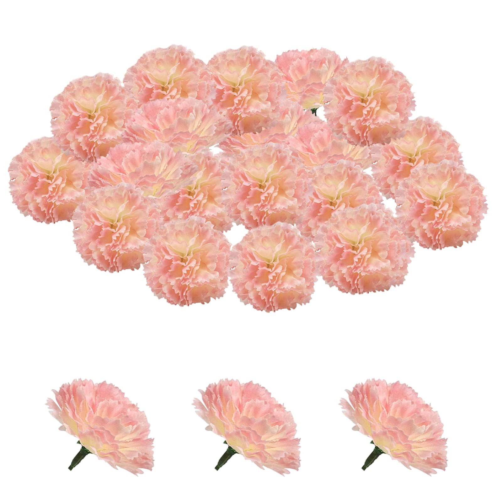 GEFIRE Pack of 30 Faux Carnation Flower Heads, Dried Flowers Decoration Artificial Flowers Silk Material, Long-lasting Beauty and Easy Care Good for Party Decoration Home Wedding Decoration (Pink)