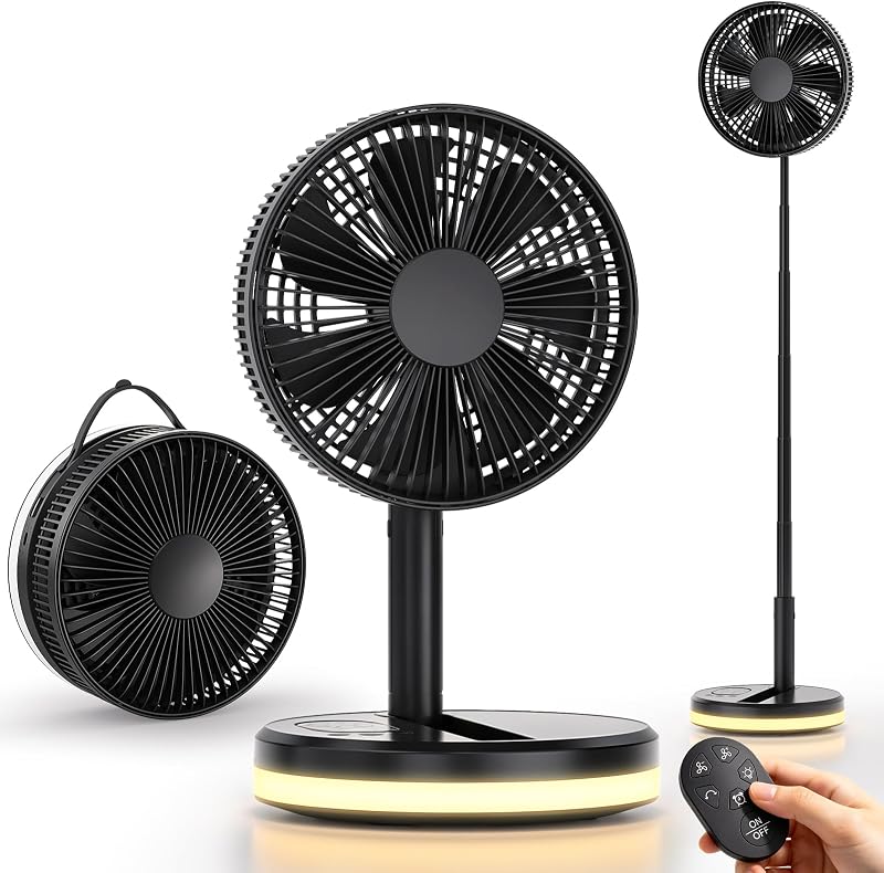 Ventilador de chão portátil dobrável e oscilante - 7,8" 16000mAh Ventoinhas de mesa pequenas USB C com comando remoto, Ventoinha Silent Pedestal para viagens em escritório de sono em casa