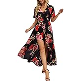 Kormei Womens Sleeveless Scoop Neck Floral Rayon Party Split Maxi Romper Dress