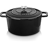 Velaze 6 QT Enameled Cast Iron Dutch Oven, Dual Handles Dutch Oven Pot with Lid,Heavy-Duty Non-stick Round Dutch Oven for Bread Baking, Stewing, Roasting, Good Sealing for All Heat Source (BLACK)