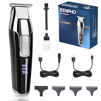 Amazon Com Trimmer For Men Renpho Professional Cordless Clippers Kit Electric For Barbers Hair Cutting Hair And Beard T Blade Trimmer For Home 4 Speed Motor Precise Length Settings Lightweight Beauty
