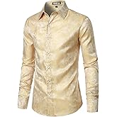 ZEROYAA Men's Paisley Jacquard Slim Fit Long Sleeve Button Up Dress Shirt for Party Prom