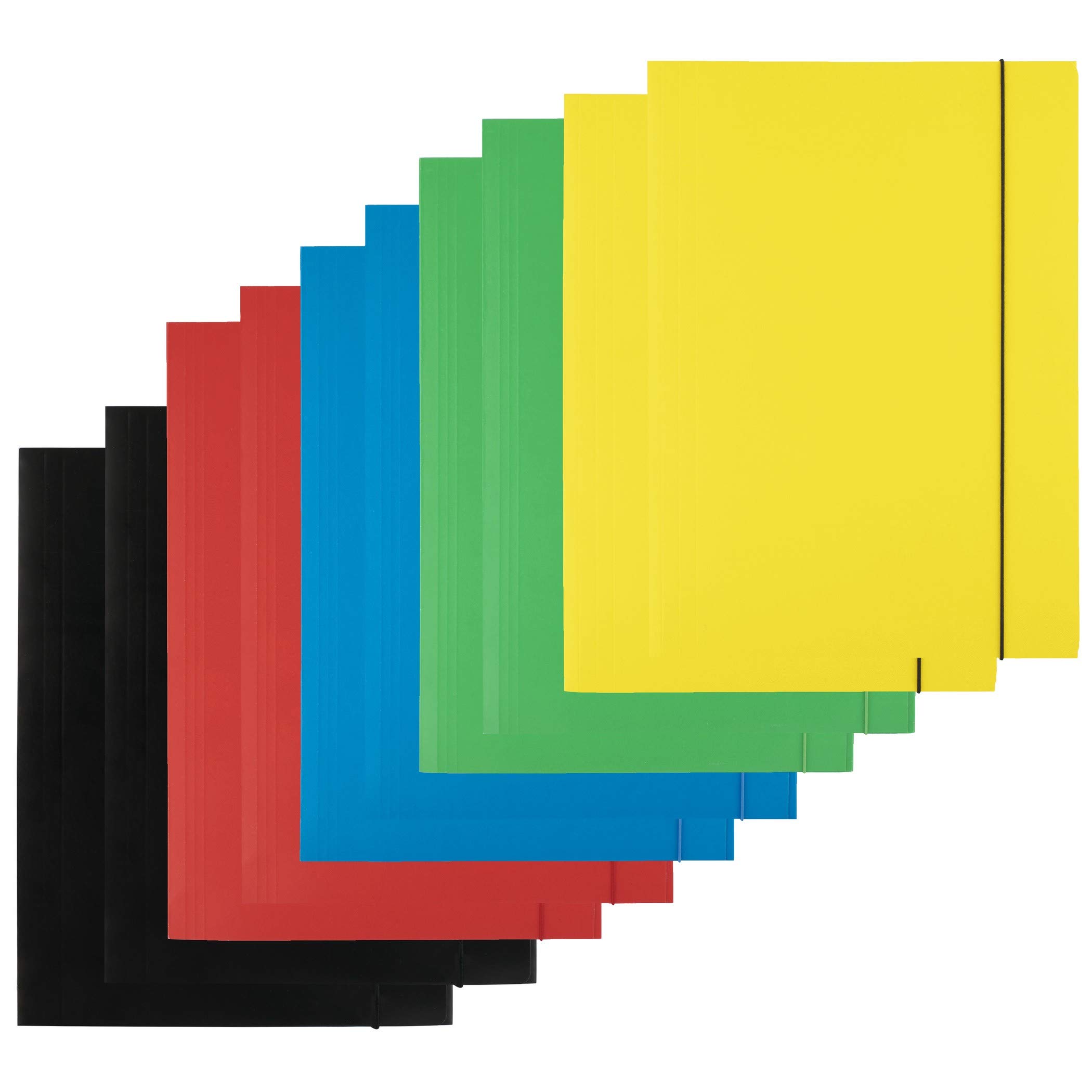 D.RECT | Folders for Paperwork | Cardboard Files | Folders with Elastic Band | Document Organiser | Folder for School - Office - Home | Pack of 10 Pieces (5 x 2) | 3 Flaps | Size: A4 | Colour: Mix