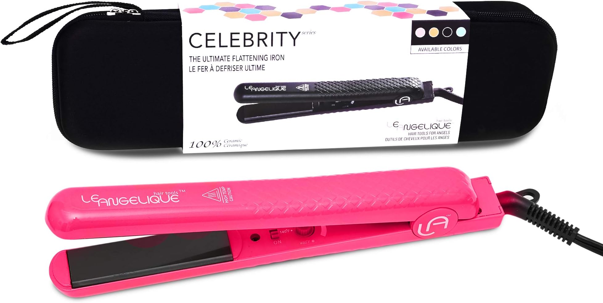 Celebrity 1 inch Ceramic Flat Iron Hair Straightener - 140-450F Adjustable Heat | Very Hot - for Silk Press Results | Professional Straightening | Dual Voltage for Travel - Pink