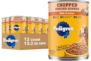 Pedigree Chopped Ground Dinner Adult Soft Wet Dog Food with Chicken, 13.2 oz. Cans 12 Count