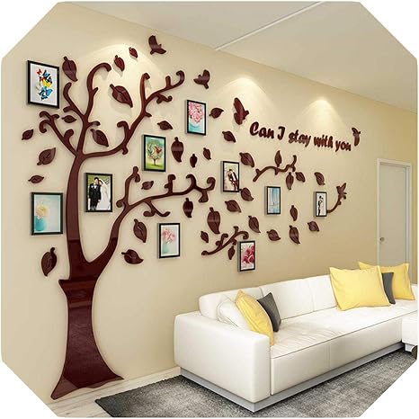 Amazon Co Jp 壁の装飾 ミラーアクリルウォールステッカーフォトウォールクリエイティブファミリー3d Diyウォールステッカー 1ピースツリー形ハウスステッカー コーヒー左 S約1500x993mm ホーム キッチン