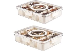 Bandesun Divided Serving Tray with Lid and Handle - Snackle Box Charcuterie Container for Portable Snack Platters - Clear Organizer for Candy, Fruits, Snacks，Nuts - Perfect (Pack of 2)