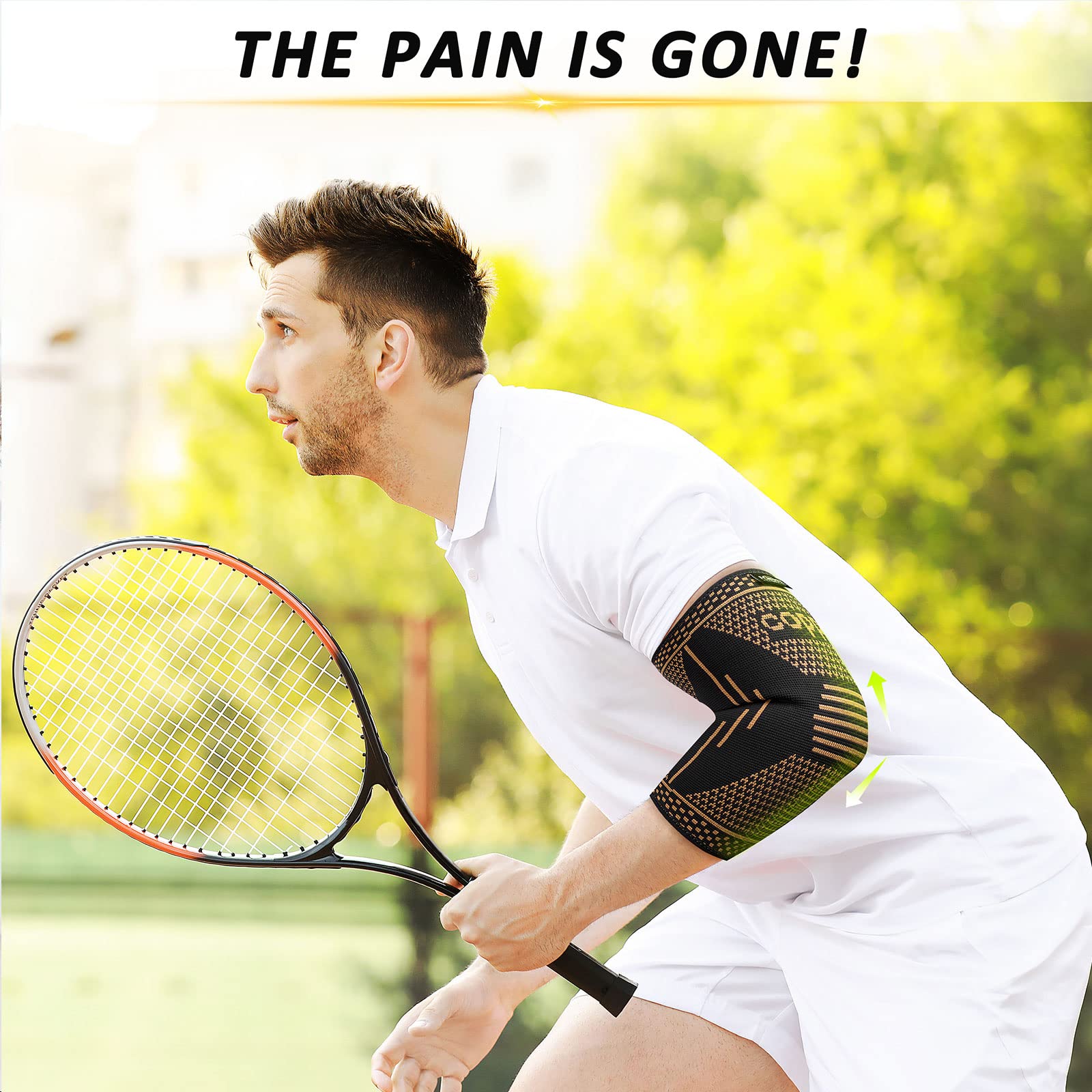 Copper Elbow Brace Compression Sleeves for Pain Relief Men Women, Arm Support Forearm Pads Braces for Tendonitis,Tennis, Golfers, Arthritis, Weight lifting