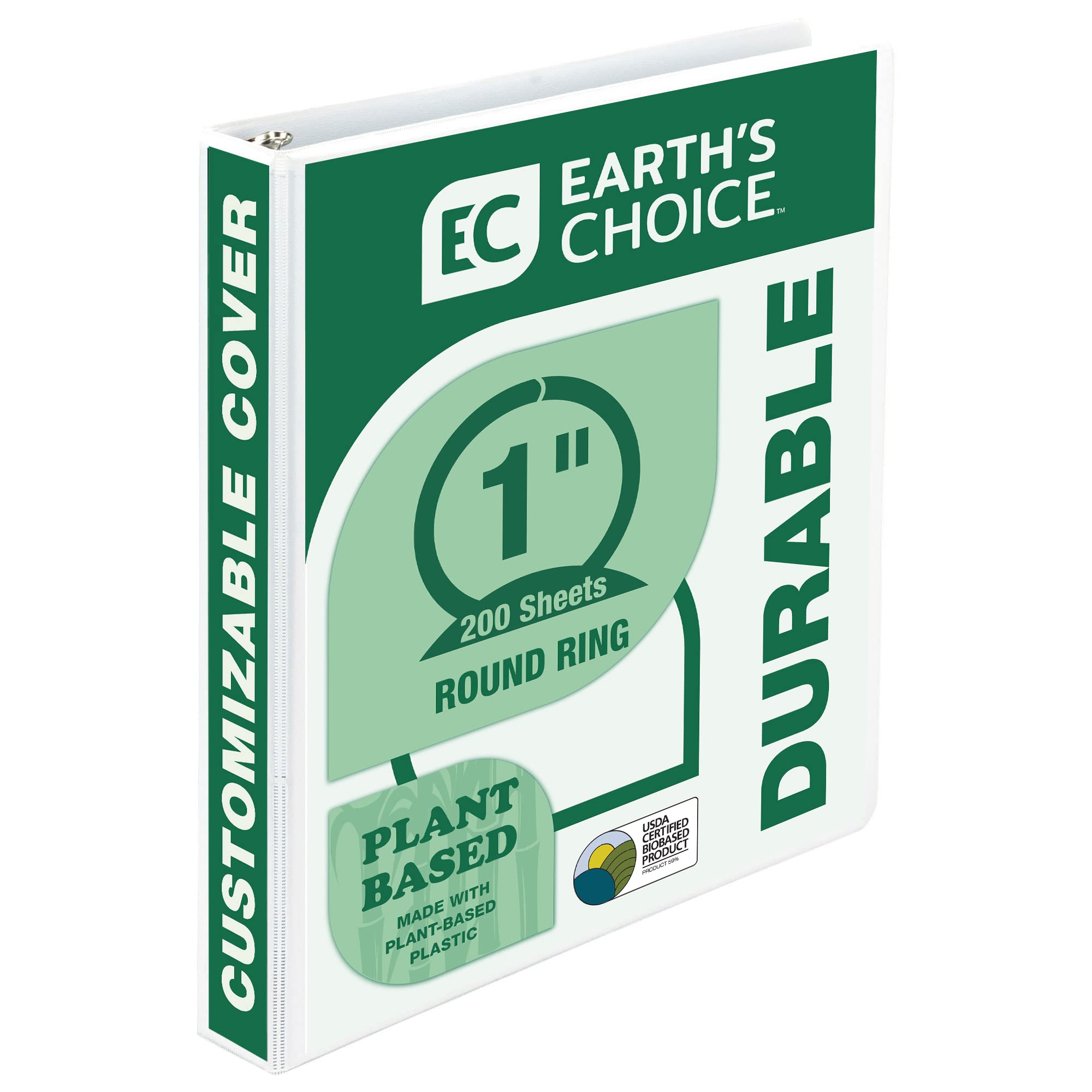 Samsill Plant-Based 1 Inch Durable Round Ring, Made in USA, View Binder, Eco-Friendly, USDA Certified Biobased, Single, White