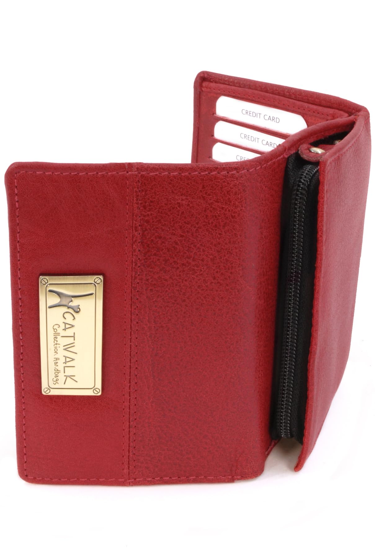 Catwalk Collection Handbags - Ladies Medium Leather Purse - Women's Trifold Wallet with 8 Card Slots & Zip Coin Pocket - RFID - Victoria - Red