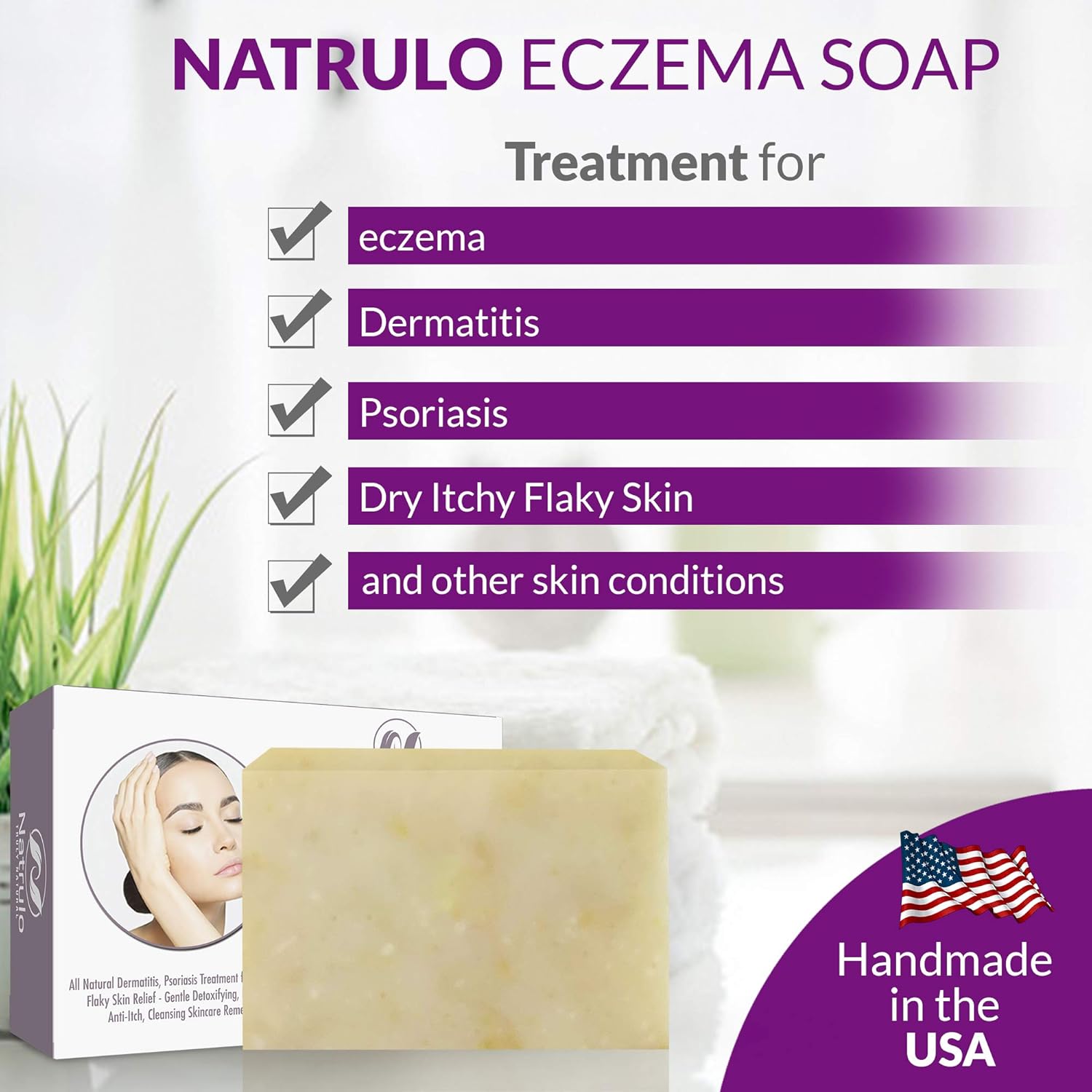 Eczema Soap Bar for Face and Body – All Natural Dermatitis, Psoriasis Treatment for Dry Itchy Flaky Skin Relief – Gentle Detoxifying, Healing, Anti-Itch, Cleansing Skincare Remedy - 4 oz Made in USA: Health & Personal Care