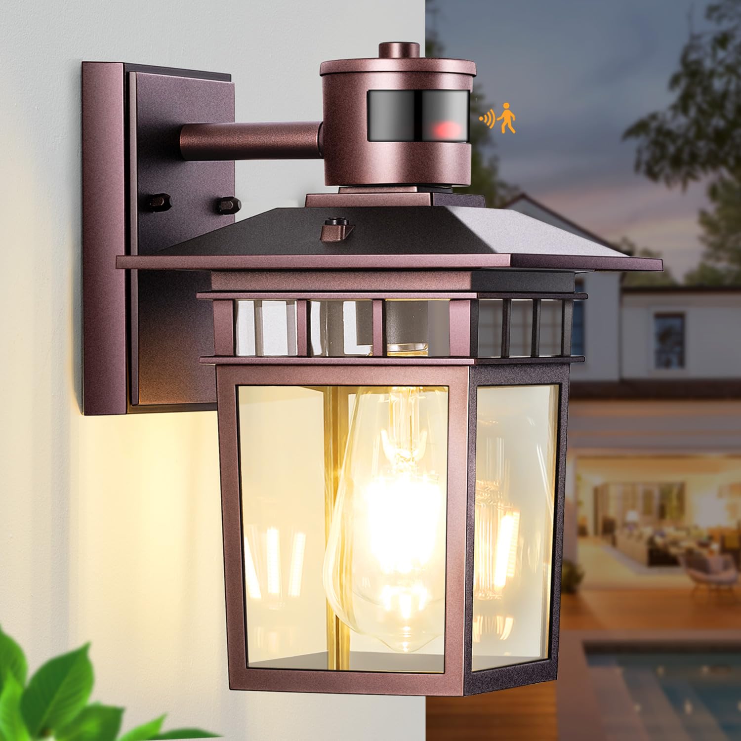 Photo 1 of Hifeelen Outdoor Wall-Mounted Motion Sensor Light with Dusk to Dawn Function, Waterproof Anti-Rust Aluminum Exterior Bronze Porch Lighting Fixture for Front Door, Garage, and Entrance Wall