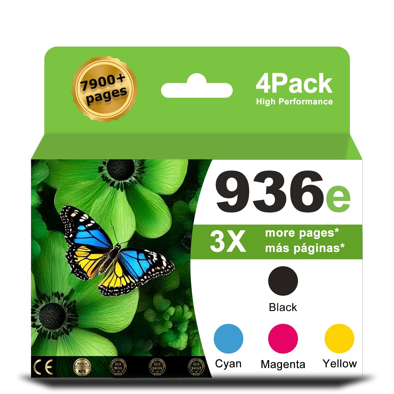Photo 1 of 936e 936xl Ink Cartridge With Chip Replacement for HP 936 e 936 Work for OfficeJet 9122e, OfficeJet Pro 9110b 9120e 9125e 9128e 9130b 9135e 9730e Printers Black Cyan Magenta Yellow Combo Pack (4-Pack)