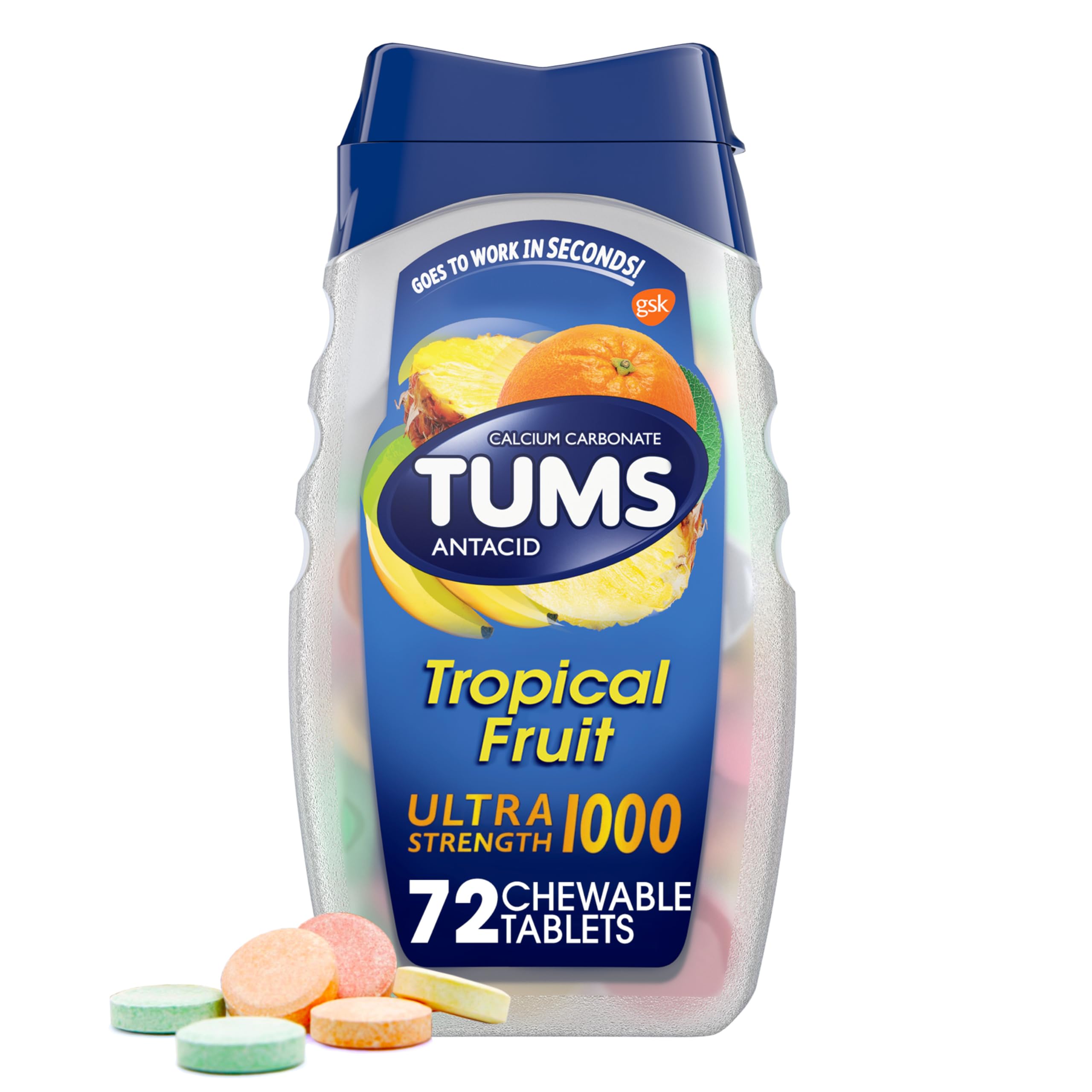 Tums Ultra, Assorted Tropical Fruit, 72 Chewable Tablets