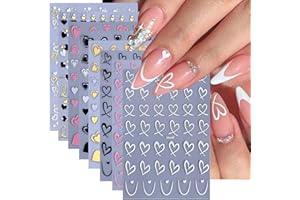 BSBTBZ 8Pcs Valentine's Day Nail Art Stickers ins Love Hollow Peach Heart-Shaped Adhesive Nail Stickers-Valentine's Nail Supplies French Love Hearts Nail Decals Valentine Sticker Charms Manicure Decoration