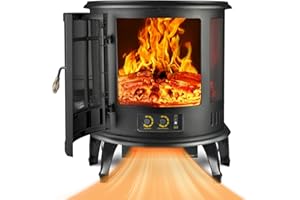 Electric Fireplace Heater, LifePlus 25 Inch Freestanding Fireplace Stove Heater with Realistic Dancing Flame Effect, Thermostat, Overheating Protection, Curved Door for Indoor Use, 1500W