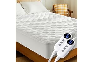 HYLEORY Heated Mattress Pad Queen Size Dual Control, Fast Heating Bed Warmer, Electric Mattress Pad Cover with Deep Pocket 9 Heat Settings, 10 H Auto Shut Off, Machine Washable, White 60"*80"