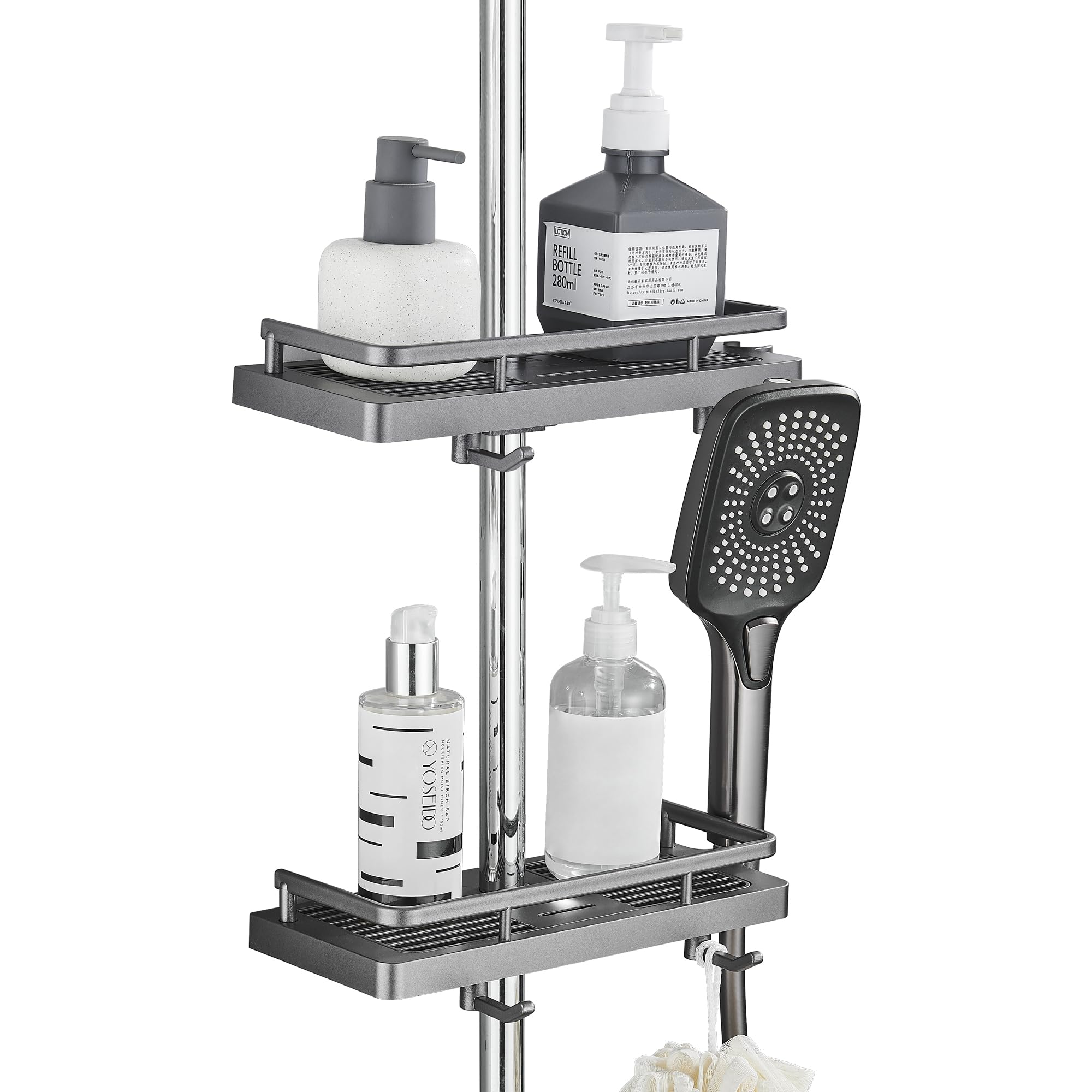 DUFU No Drill Shower Caddy 2-Pack - Adjustable Rust-Resistant Shower Shelf Organizer for Soap, Shampoo, Towels | Includes Buckles & 2 Hooks (Universal Fit 0.83-0.98in Rails)