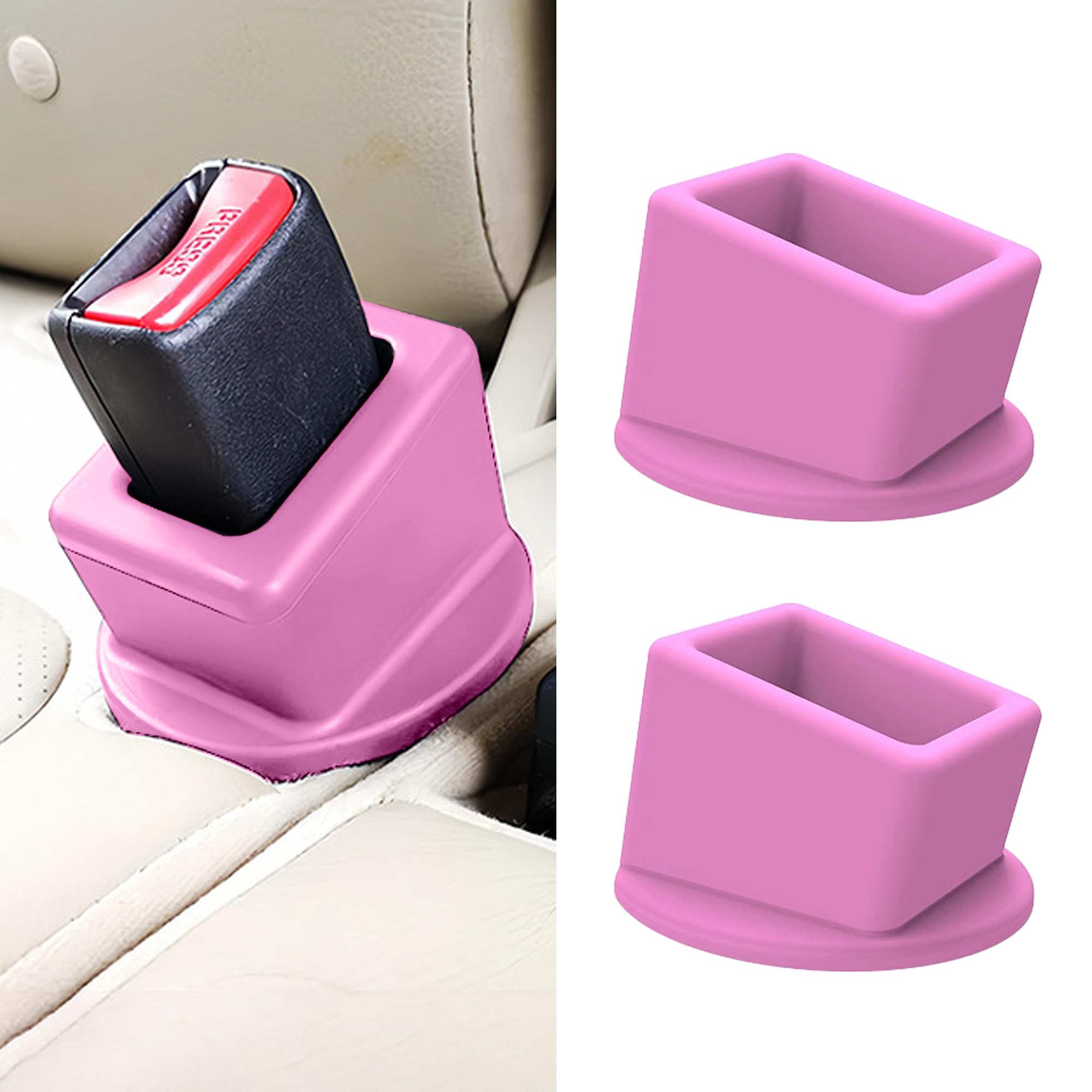 Photo 1 of 2PCS Car Seat Belt Buckle Holder, Silicone Seatbelt Buckle Booster Makes to Makes Receptacle Stand Upright for Easy Access, Universal Car Accessories for Kids (Pink)