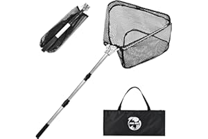 JAKIE-MAR Fishing Net with Handle, Rubber Coated Landing Net with Foldable Aluminum Frame, Minnow Net, Small Fishing Net, Easy Transportation Storage for Kayak, Fly, Catfish, Bass, Trout Fishing