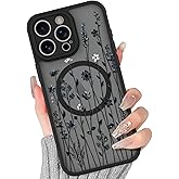 BITOBE Floral Case for iPhone 15 Pro Max [Compatible with MagSafe] Cute Flower Pattern Case for Women Girls Soft TPU Bumper Translucent Magnetic Slim Protective Cover - Ink Flowers