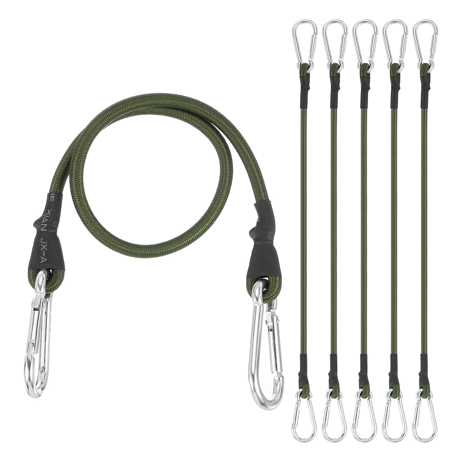 PATIKIL 23.6 Inch Bungee Cords with Hooks, 6 Pack Heavy Elastic Straps Bungee Rope with Dual Aluminum Alloy Hooks for Camping Luggage Rack Bike Cargo Tent, Green