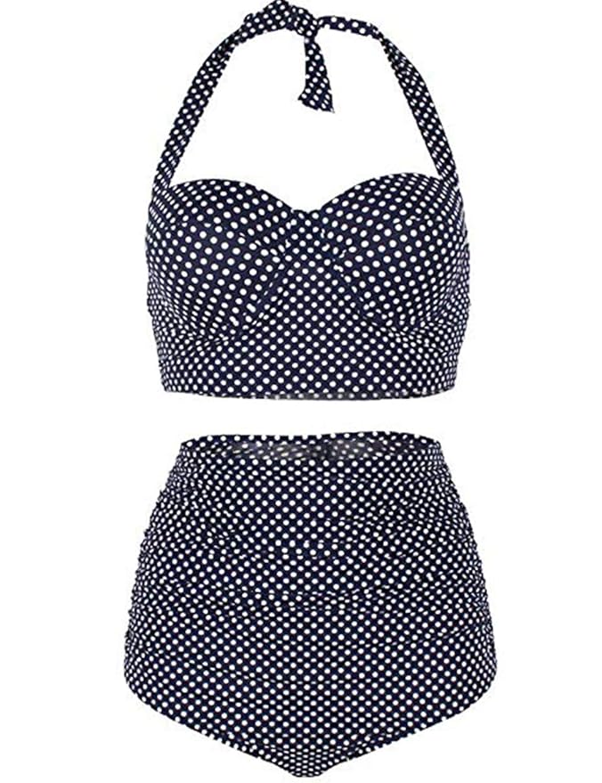 FeelinGirl Bikini Tankini 50er Damen Retro Vintage Bikini Sets High Waist Bademode Badeanzug Neckholder Swimsuit