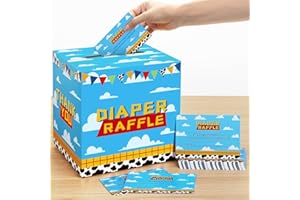 HEBOLAND Boy Story Baby Shower Decorations Diaper Raffle Box with 50 Tickets Cards,It's A Boy Story Baby Shower Theme Game