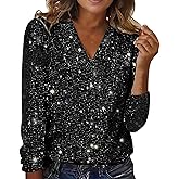 Tatumaie Sequin Tops for Women Long Sleeve Sparkly Shirt, Glitter Party Blouses Dressy Casual Concert Disco Outfits