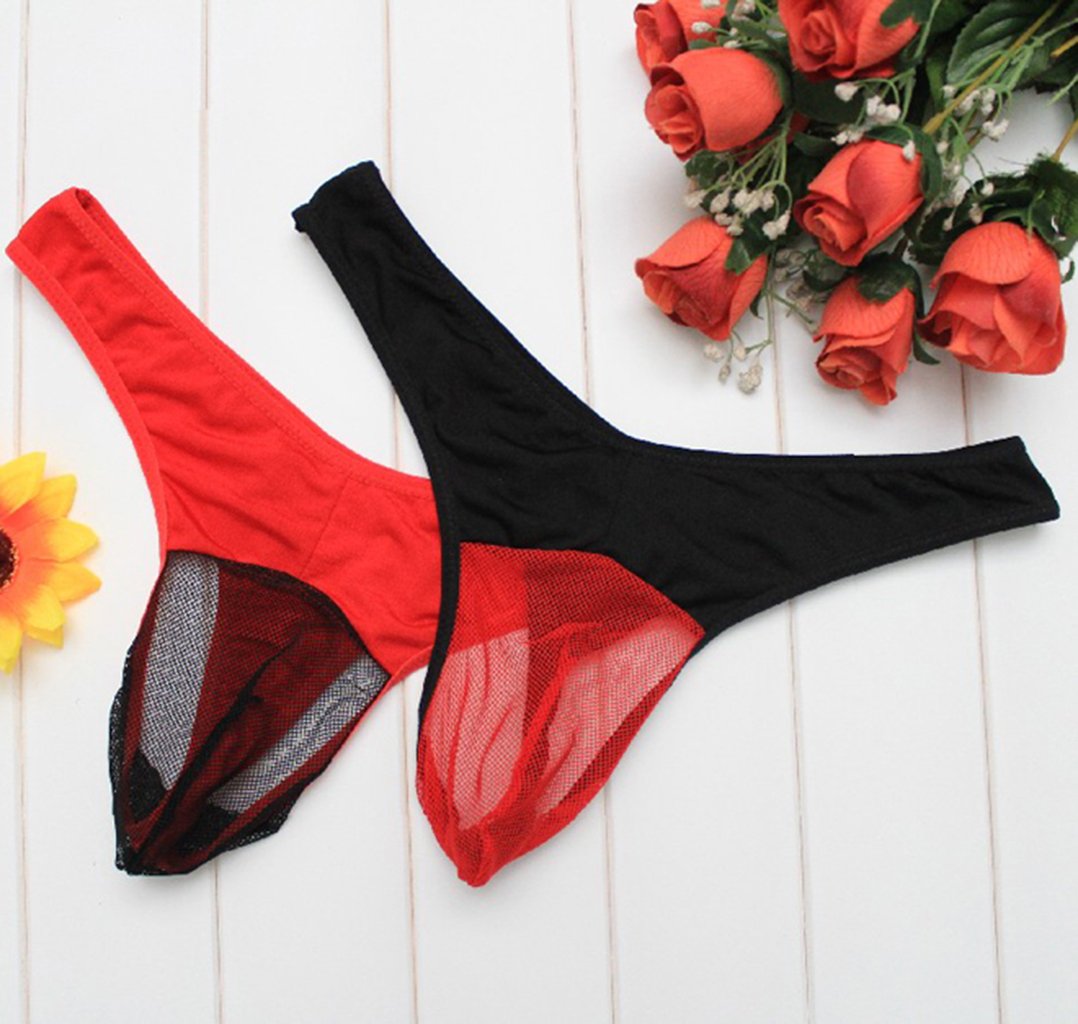 KHUFUZI Men\'s Sexy Cooling Anti-Smell Briefs Breathable Thong See Though Mesh Underwear (Black)