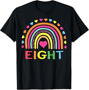 8 Years Old Rainbow 8th Birthday Gift for Girls Boys Kids T-Shirt