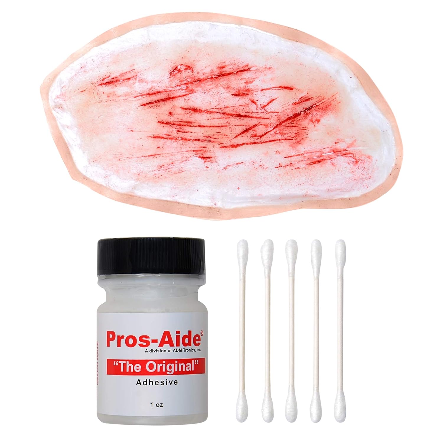 Forensic FX Scraped Hand Kit, Pre-Colored Silicone Prosthetic Appliance, Cotton Swabs and 1oz Pros-Aide Adhesive, Special Effects Makeup for Halloween and Theater