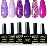 Yueshop 6 Colors Gel Nail Polish Set Grape Purple Glitter Sparkle Kit view 2