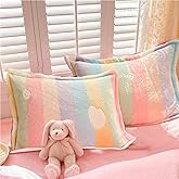 MorroMorn Decorative Pillows Covers Pink Kawaii, 2 Packs Plush Pillow Cases Standard Size, Soft Furry Throw Pillowcase Cushion Shams with Zipper Closure Girls Room Decor (Rainbow Love, Standard)