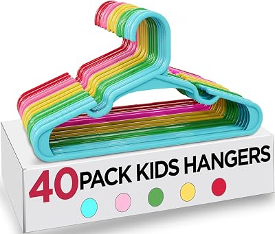 Pack de 40 cabides de plástico para crianças, 30 cm, multicoloridos