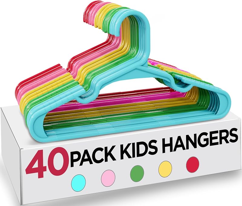 Pack de 40 cabides de plástico para crianças, 30 cm, multicoloridos