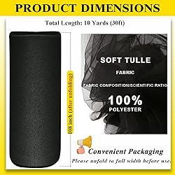 108" Black Tulle Fabric Roll, Extra Large Matte