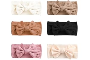 RJUP Baby Headbands - 6 Pack Soft Stretchy Hairbands with Bows for Baby Girls, Newborn to Toddler, Comfortable & Adjustable B