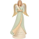 Enesco Foundations Be Still Angel Holding Feather Figurine, 7.68 Inch, Multicolor