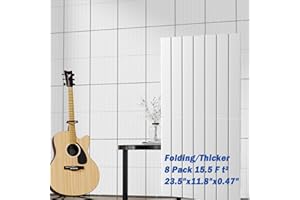 BSHEAD 8 Pack Self-Adhesive Fold Soundproof Wall Panels, 24 x 12 x 0.47 in Sound Proof Foam Panels for Walls, 1.2lb/ft³ High Density, Thicker 0.47in, Acoustic Panels, Sound Dampening Panels White