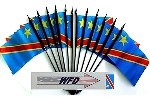 WORLD FLAGS DIRECT Pack of 12 4"x6" International Polyester Miniature Office Desk & Little Table Flags, 1 Dozen Country 4x6 Small Mini Hand Waving Stick Flags (Congo, Democratic Miniature Flags)