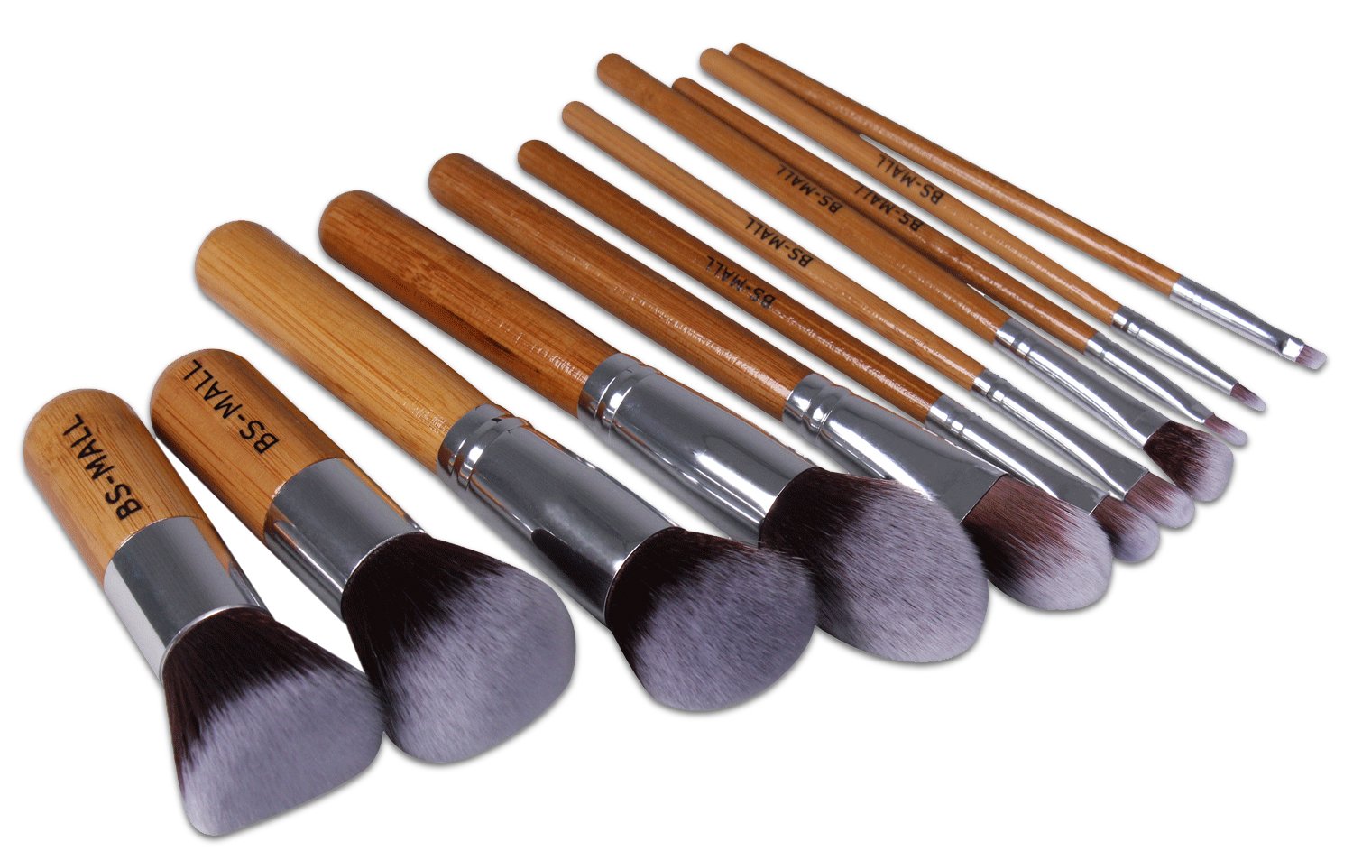 BS-MALL Makeup Brush Set 11Pcs Bamboo Synthetic Kabuki Brush Set Foundation Powder Blending Concealer Eye shadows Blush Cosmetics Brushes with Organizer Bag & Makeup Sponge: Beauty