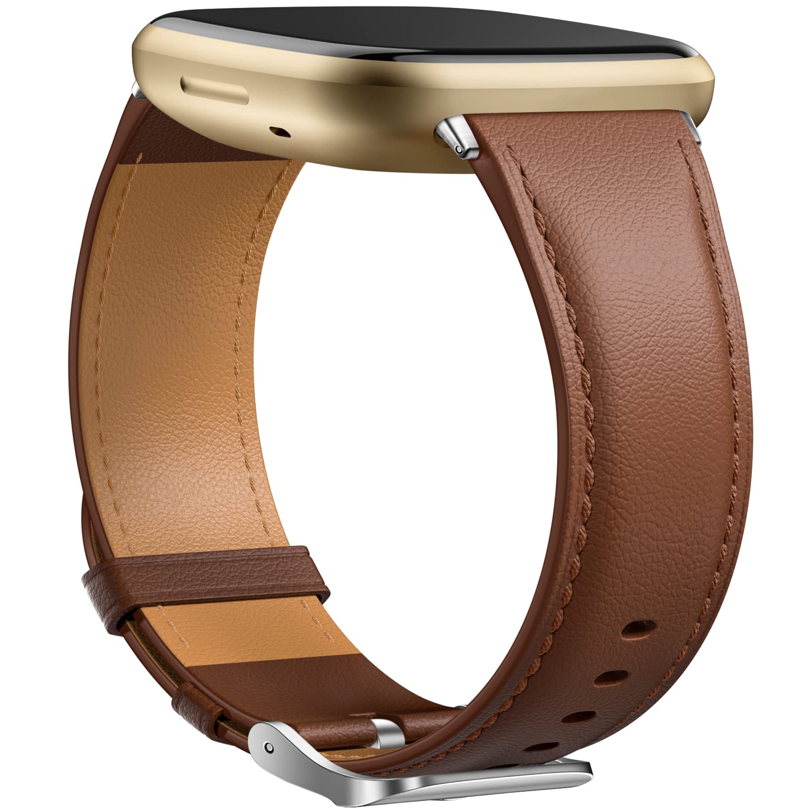 Dirrelo Compatible with Fitbit Versa 3 Strap - Fitbit Versa 4 Straps for Women Men, Genuine Leather Elegant Band Compatible with Fitbit Sense 2/Sense Strap, Brown