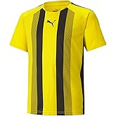 PUMA unisex child Teamliga Striped Jersey T Shirt, Cyber Yellow-puma Black, Medium US