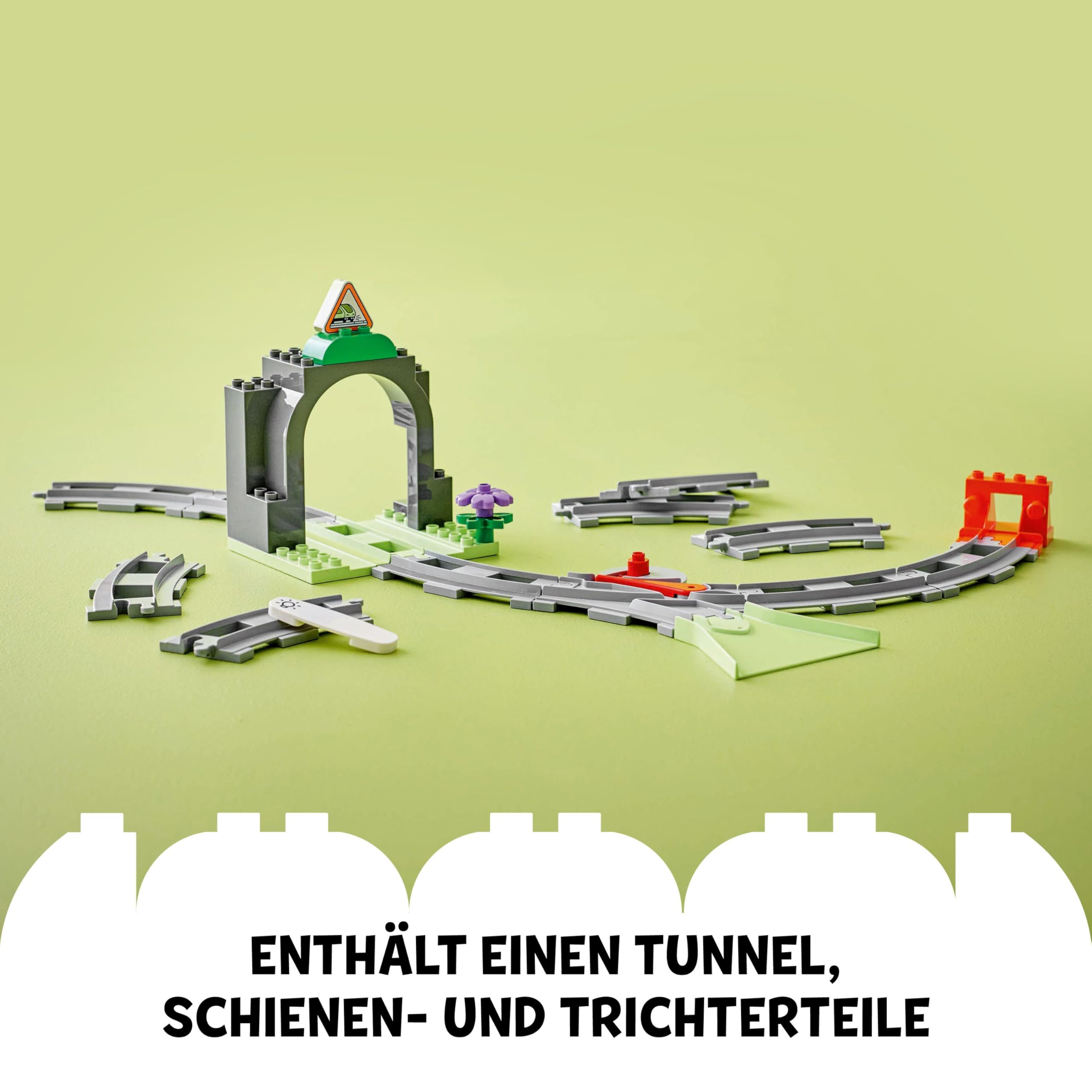 LEGO DUPLO Eisenbahntunnel und Schienen – Erweiterungsset - Lernspielzeug für Kleinkinder – 10-teilige Bahnstrecke mit Trichter und Weiche – Geschenk für Jungen & Mädchen ab 2 Jahren - 10425 4