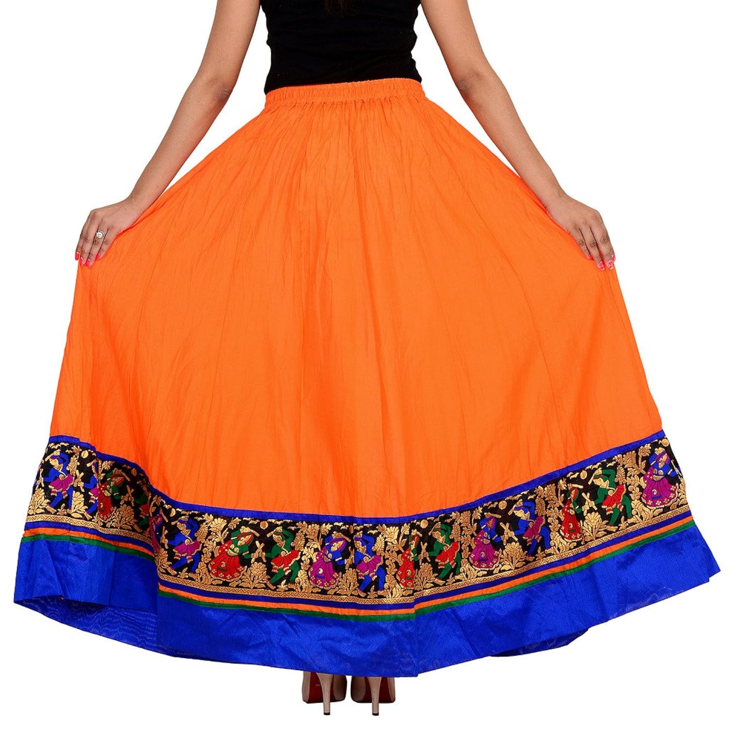 ooltah chashma women's long skirt - skrt-126_orange_free size