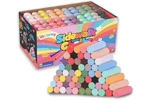 Vellibring 60 PCS Sidewalk Chalks Set Washable Colored Jumbo Chalk Bulk 20 Colors for Students Teens School Supplies Driveway and Playground Outdoor Games Activities