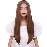 Edivd Girls Light Brown Wig Long Brown Straight Wig for Kids Long Middle Part Wigs for Child Heat Resistant Synthetic Wigs with Cap